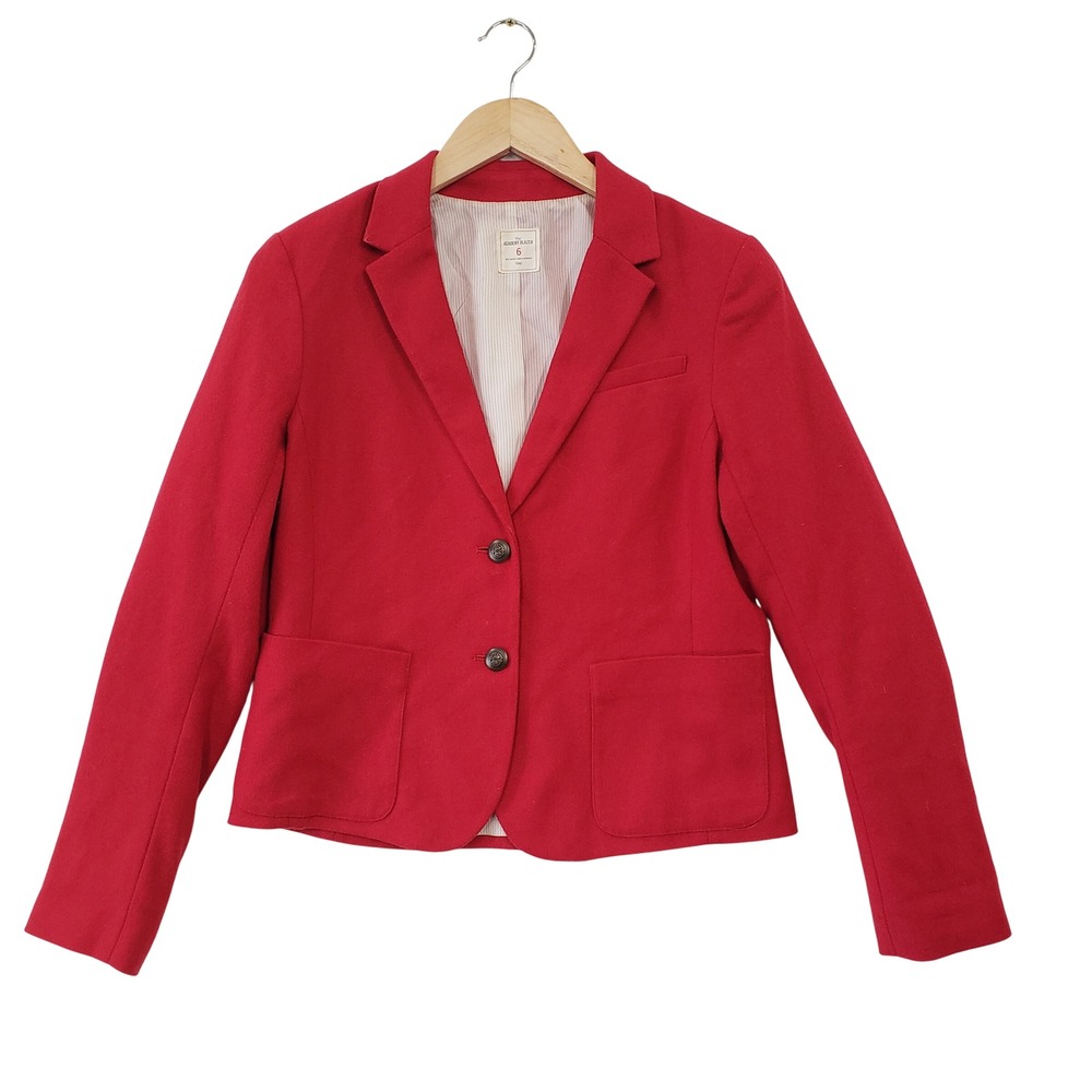 Gap‎ Academy Blazer Red Wool Blend Elbow Patch Jacket Womens 6 Academia Preppy